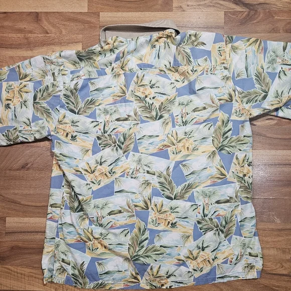 Tori Richard Honolulu Mens Polo Shirt Blue 2003 Tropical Floral Graphic Large - Picture 9 of 9